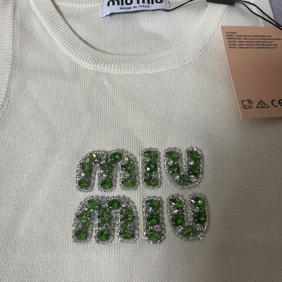 Miu Miu Crystal - Embellished Knit Tank Top | Size for 100 - 120 lbs - Picture 3 of 5